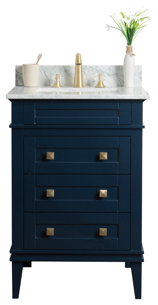 Legion Furniture 24" Single Sink Bathroom Vanity, Blue With Carrara Marble Top