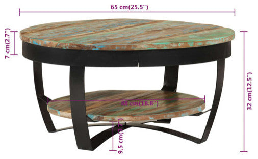 vidaXL Accent Table With Shelf, Solid Reclaimed Wood, 25.6"x12.6"