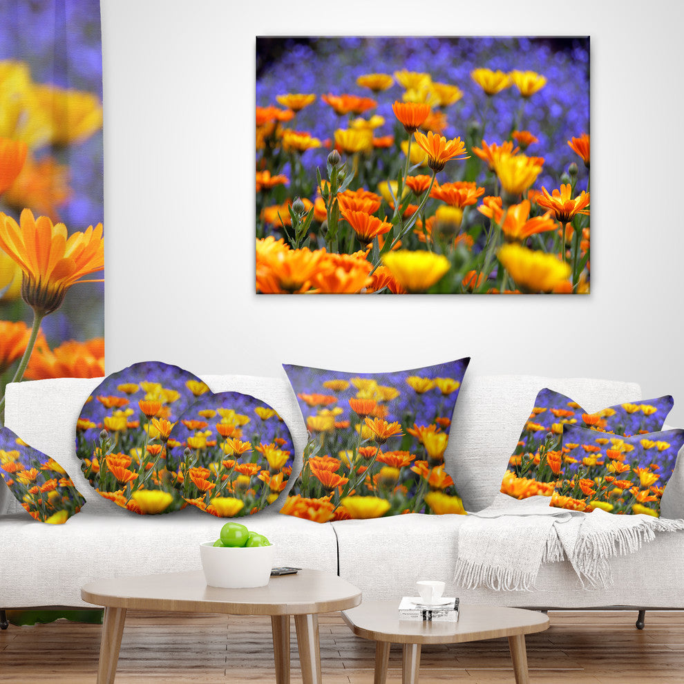 Yellow Orange Flower Garden Floral Throw Pillow, 16"x16"