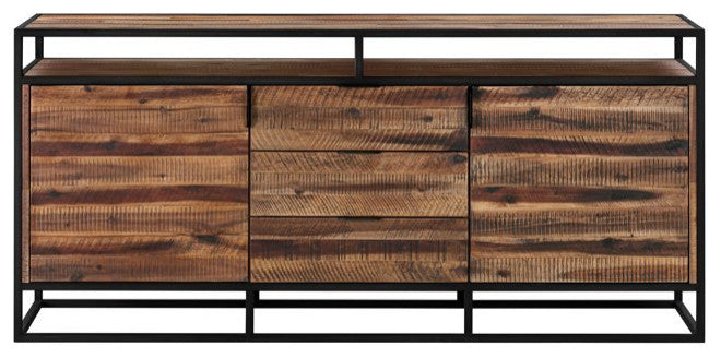 Industrial Rustic Sideboard, Acacia Wood Frame With Floating Top & Ample Storage