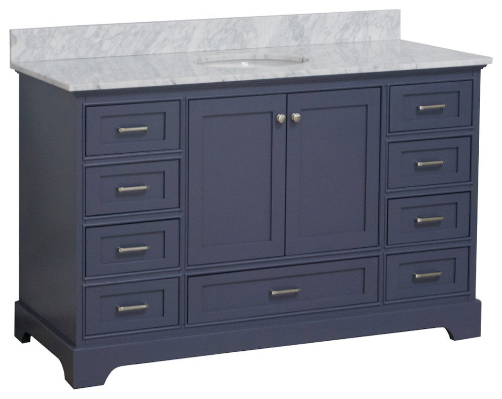 Harper 60" Bathroom Vanity, Marine Gray, Carrara Marble, Single