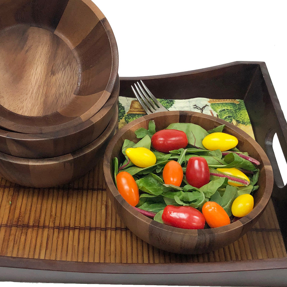 Individual Acacia Salad Serving Bowls, Set of 4