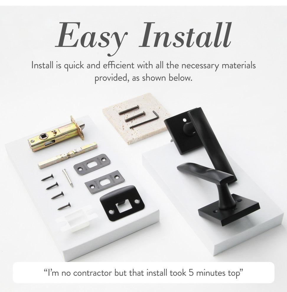 Modern Heavy Duty Designer Interior Door Lever - Essex Collection, Matte Black, Passage Right Hand