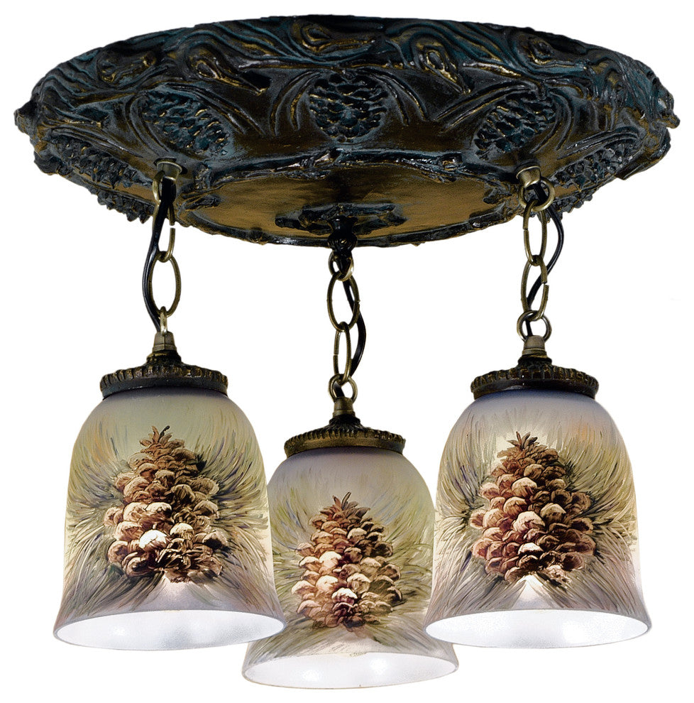 17 Wide Pinecone 3 Light Hand Painted Semi-Flushmount