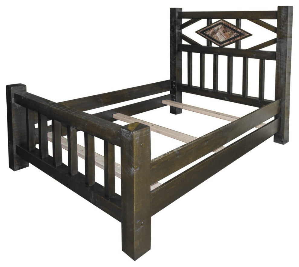 Barnwood Style Timber Peg Diamond Bed, Weathered Slate, Twin