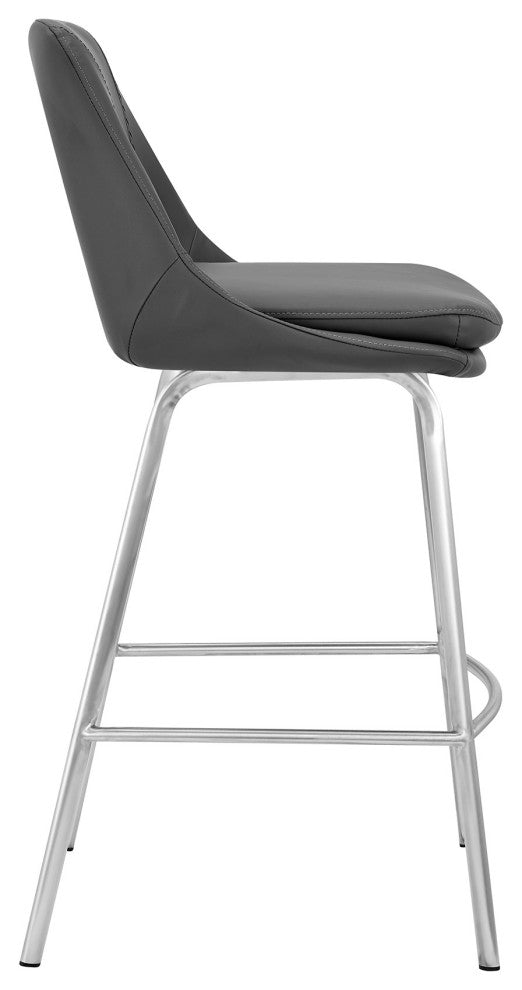30" Elegant Gray Faux Leather Bar Stool With Stainless Steel Frame