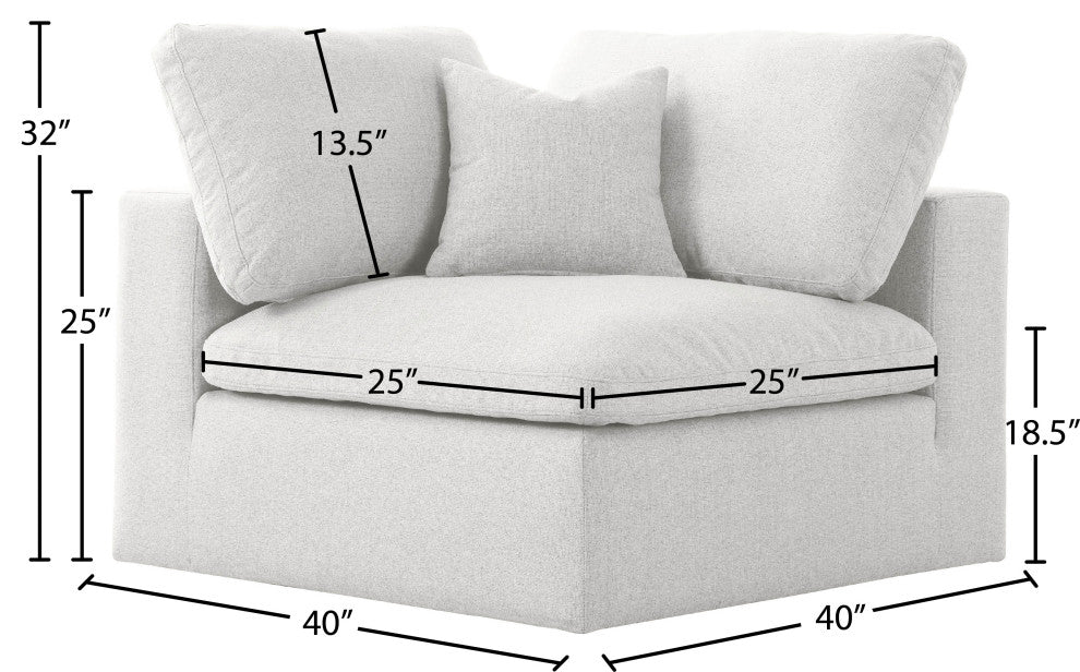 Serene Linen Textured Fabric Deluxe Comfort Modular Corner Chair, Cream