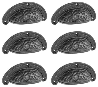 Black Cabinet Drawer Cup Bin Pull Wrought Iron 4" W x 2" H Pack of 6