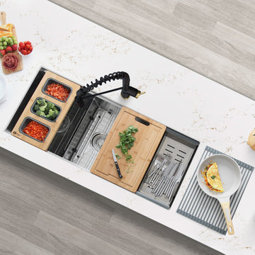 STYLISH 42"x19 W" Undermount 70/30 Double Bowl 16G Workstation Kitchen Sink