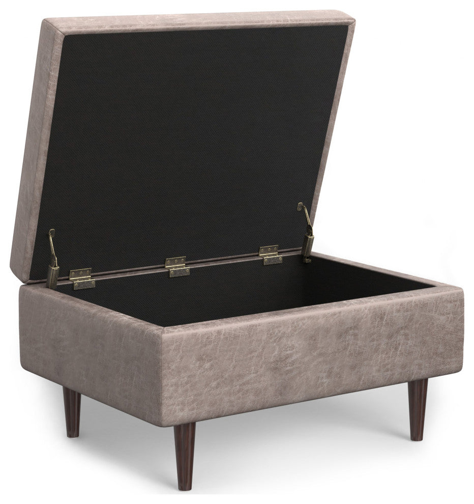 Shay Mid Century Small Coffee Table Storage Ottoman, Distressed Grey Taupe