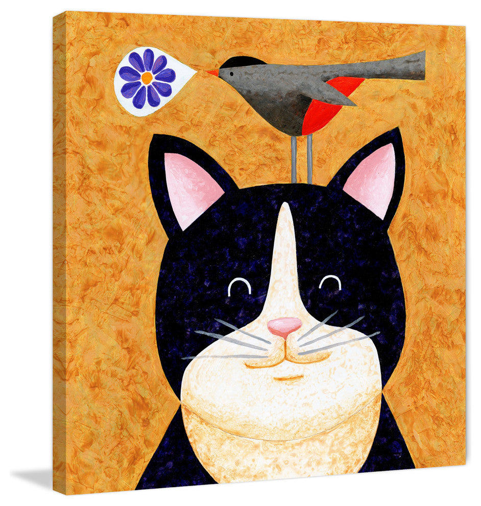 Marmont Hill, "Floral Meowsical" by Janet Nelson Print on Wrapped Canvas, 18x18