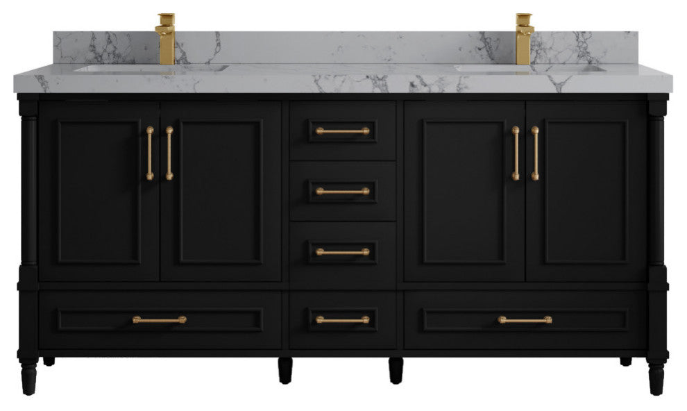 Aberdeen 72 Double Sink Bath Vanity in Black 2" Venatino Quartz