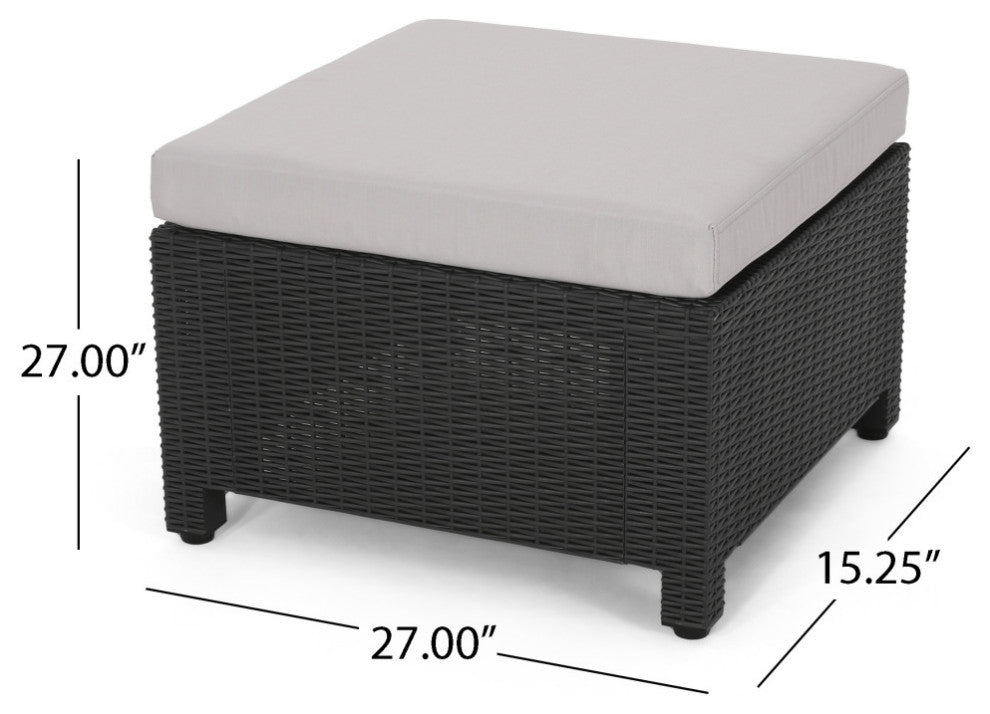 Dottie Outdoor Wicker Print  2 Seater Chat Set With Ottomans, Dark Gray/Gray