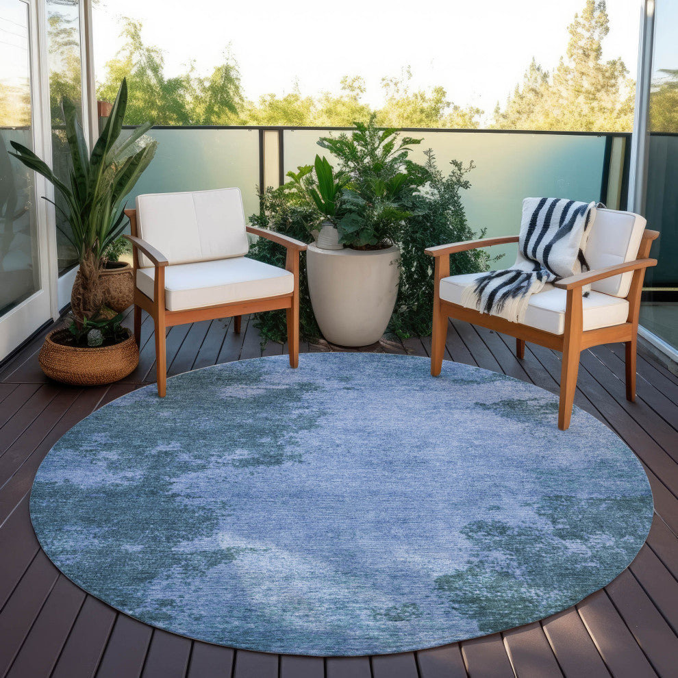 Machine Washable Indoor/Outdoor Chantille ACN1913 Denim 8' x 8' Round Rug