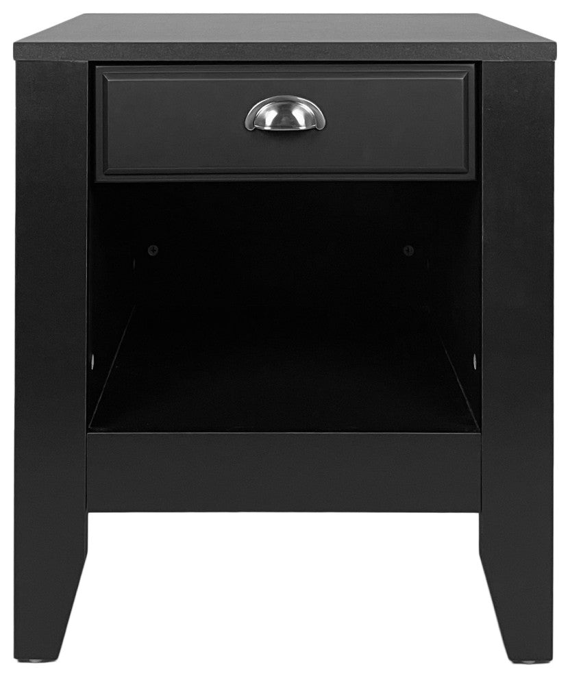 Cleary Contemporary Faux Wood Nightstand With Drawer, Black