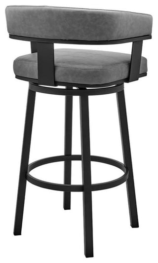 Armen Living Lorin 30" Modern Faux Leather Swivel Bar Stool in Gray/Black