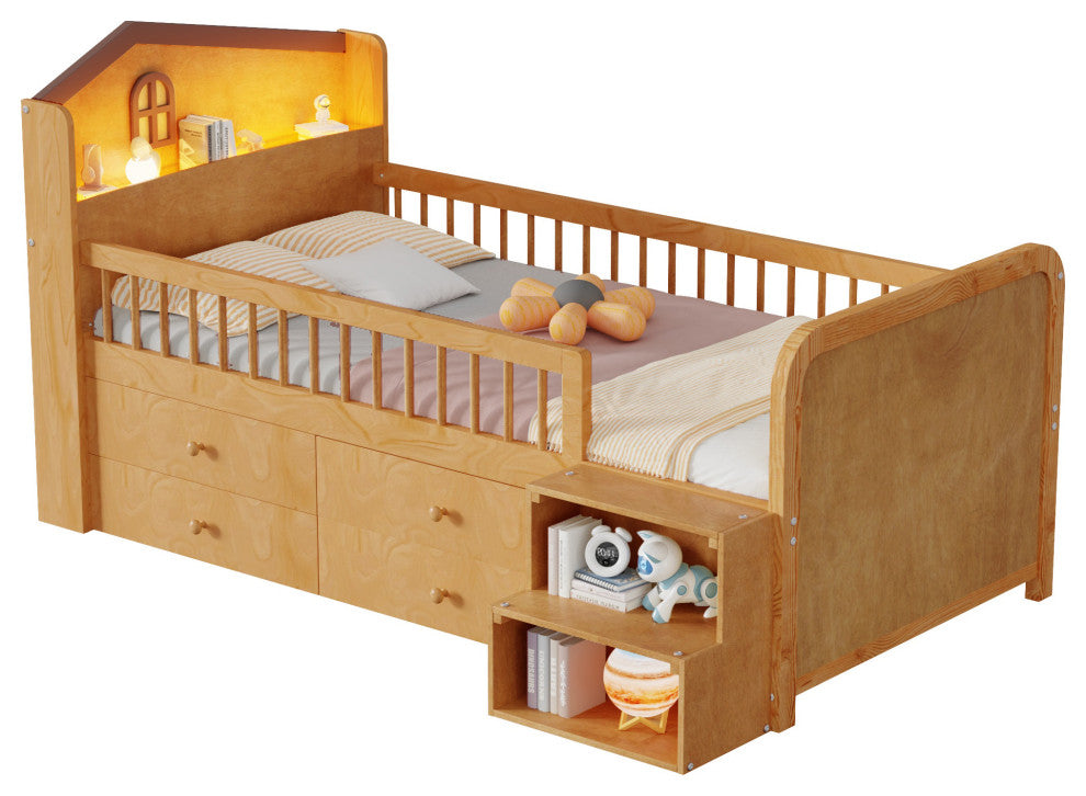 Gewnee Low Loft Bed with LED Lights