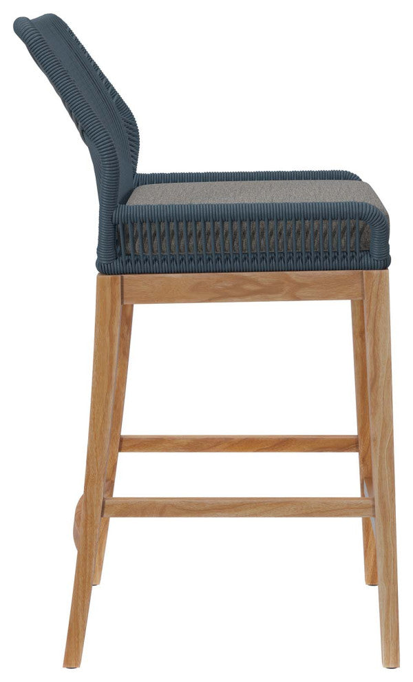 Wellspring Outdoor Patio Teak Wood Bar Stool, Blue Graphite