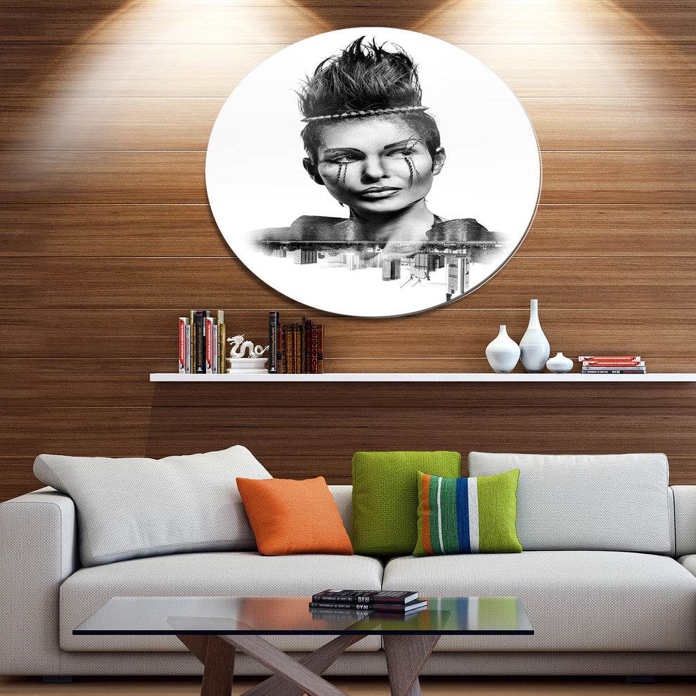 Double Exposure Woman With Hair, Portrait Round Wall Art, 36"