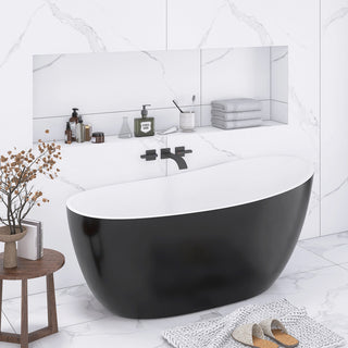 Acrylic Slipper Freestanding Flatbottom Soaking Bathtub, Black, 59"29"