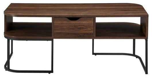 Walker Edison 1, Drawer Curved Coffee Table, Dark Walnut