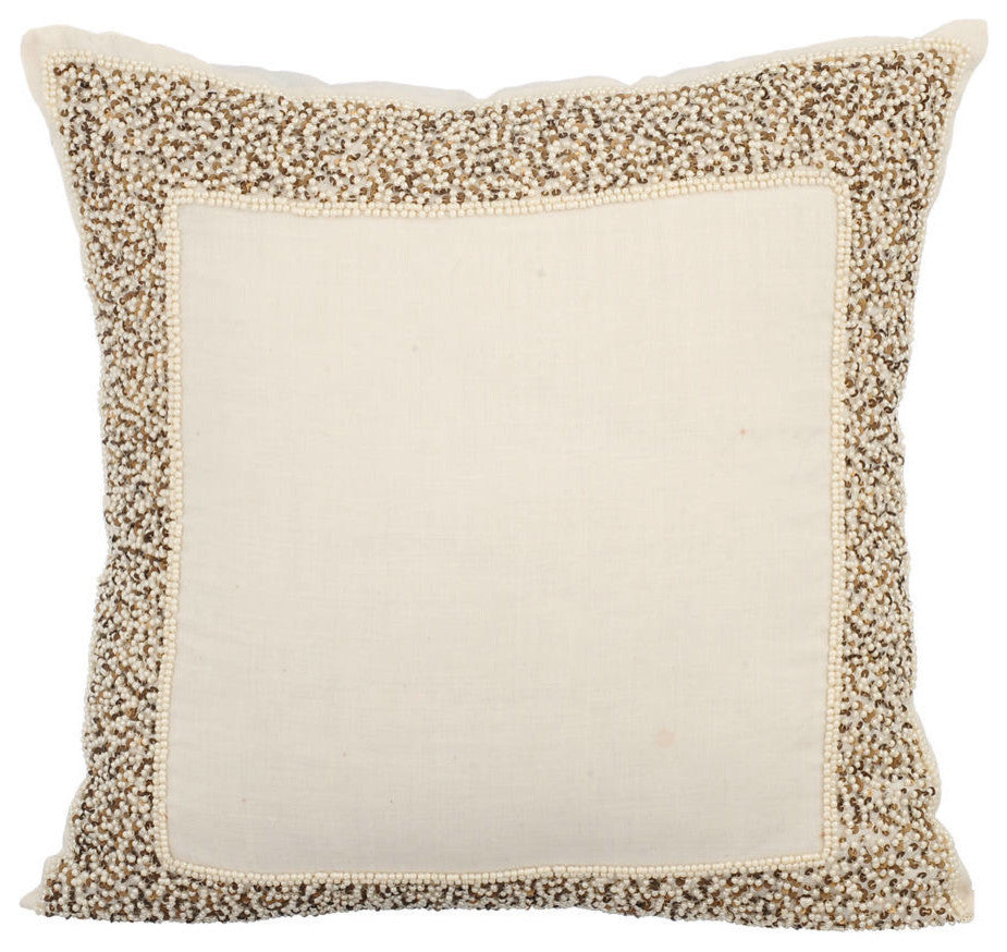 Ivory Decorative Pillow Covers 22"x22" Cotton, Pearl Glitter