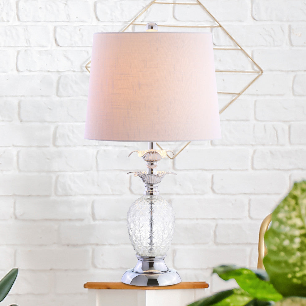 Jane 24" Glass Table Lamp, Clear and Chrome