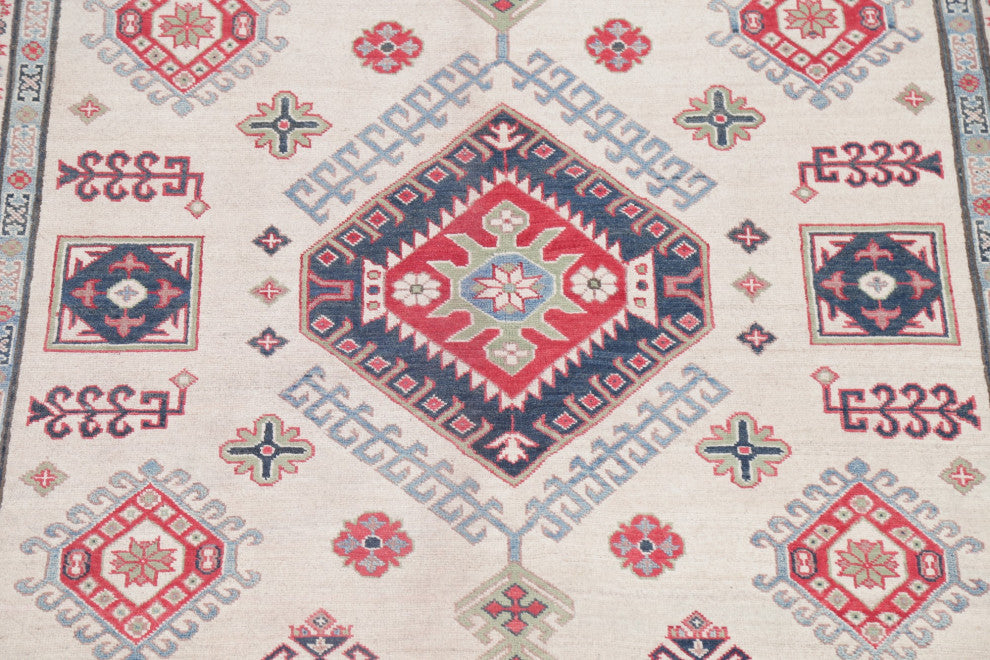 Oriental Traditional Kazak Handmade Pakistani Area Rug, Beige, 9'5"x6'6