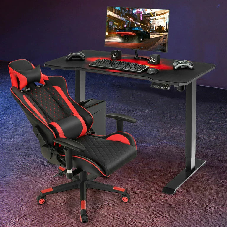 Electric Gaming Desk, Adjustable Carbon Fiber Top With Curved Silhouette, Black
