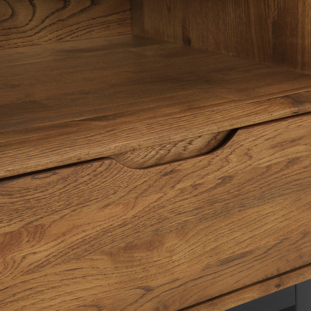 Aldo 1 Drawer Nightstand in Brown Oak Wood With Black Metal Legs
