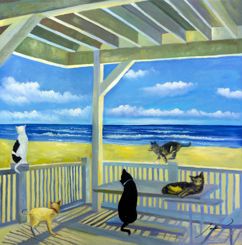 "Ocean Cats" Wall Art, 40"x40"