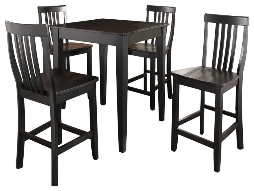 5-Piece Pub Dining Set With Tapered Leg and School House Stools