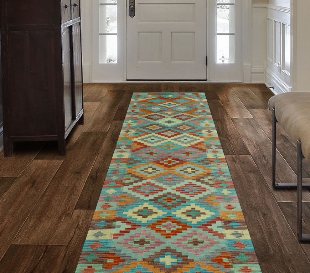 Sangat Kilim Corwyn Burgundy/Gold Runner, 2'8x13'0