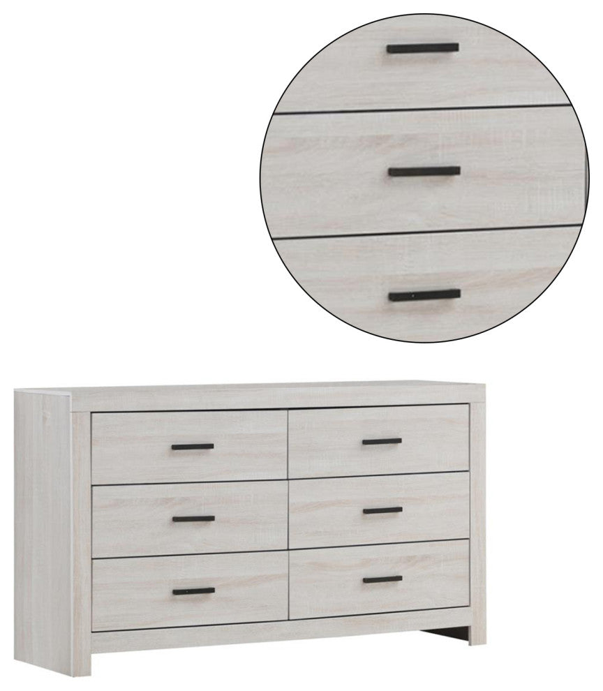 6 Drawers Wood Dresser, Coastal White