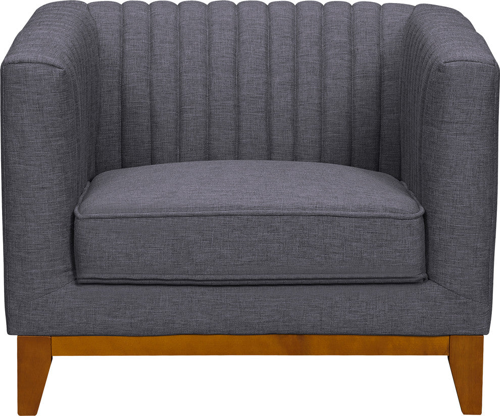 Prism Mid-Century Sofa Chair In Champagne Wood Finish And Dark Gray Fabric