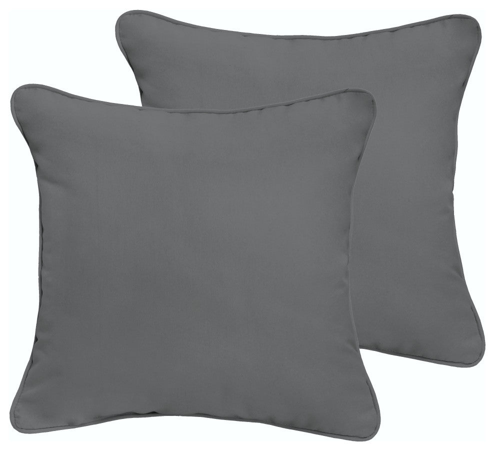 Charcoal Gray Outdoor Corded Pillows, Set of 2, 24x24
