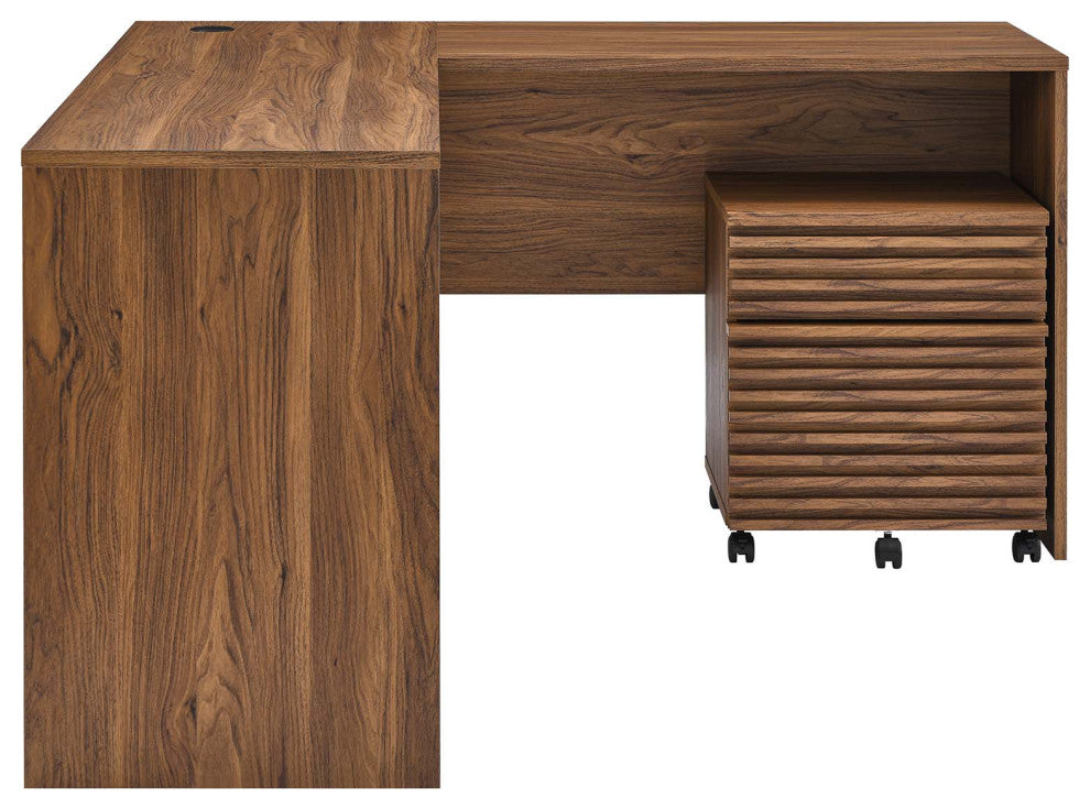 Computer Work Desk, Walnut, Wood, Modern, Mid Century Home Business Office