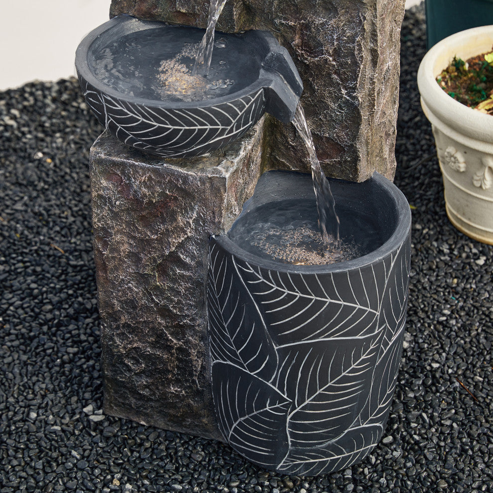 Natural Leaf Textured 4-Tier Resin Fountain