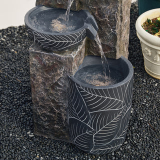 Natural Leaf Textured 4-Tier Resin Fountain