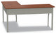 Modern Desk, L-Shaped Design With Metal Legs & Wooden Top, Cherry/Gray