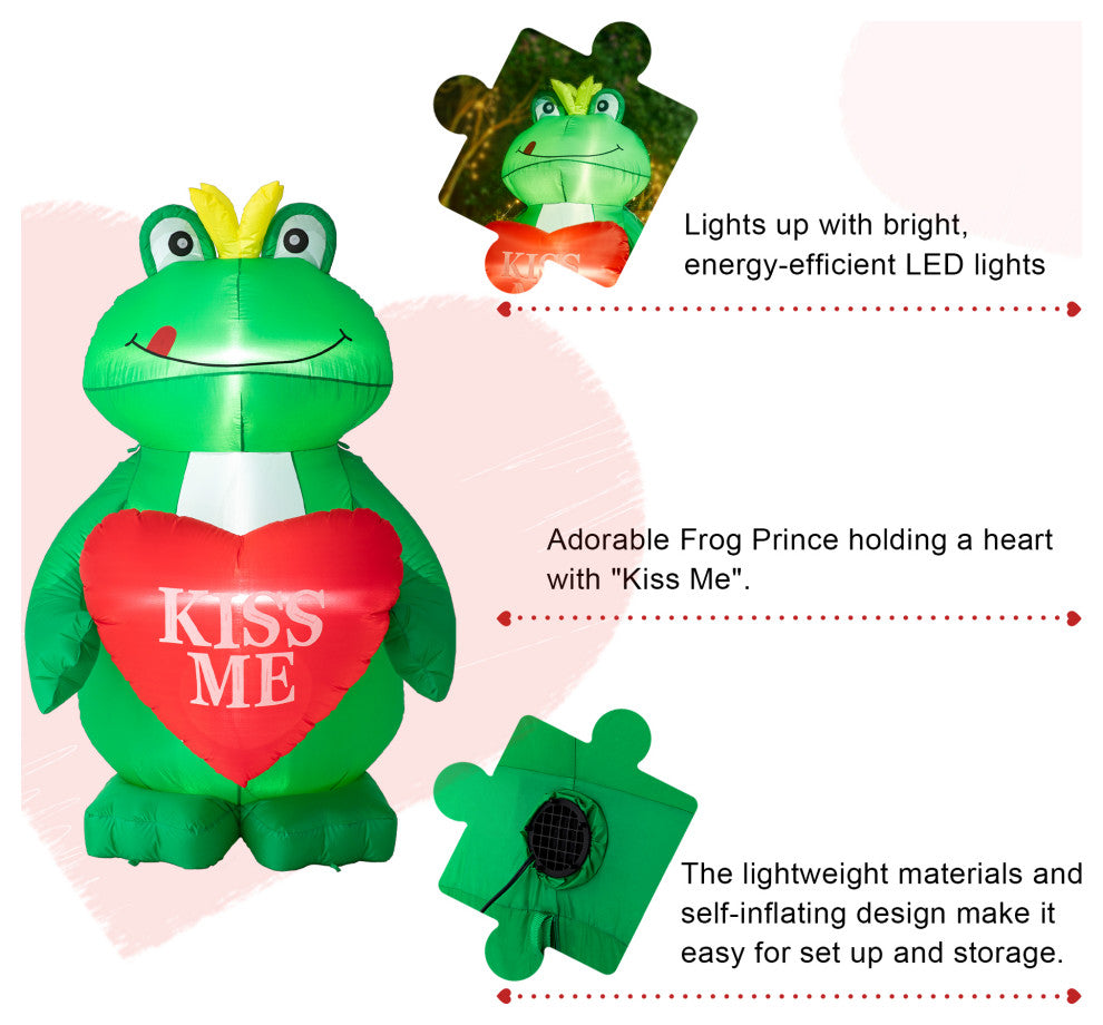 6'H Lighted Valentine's Inflatable Frog With Heart Decor