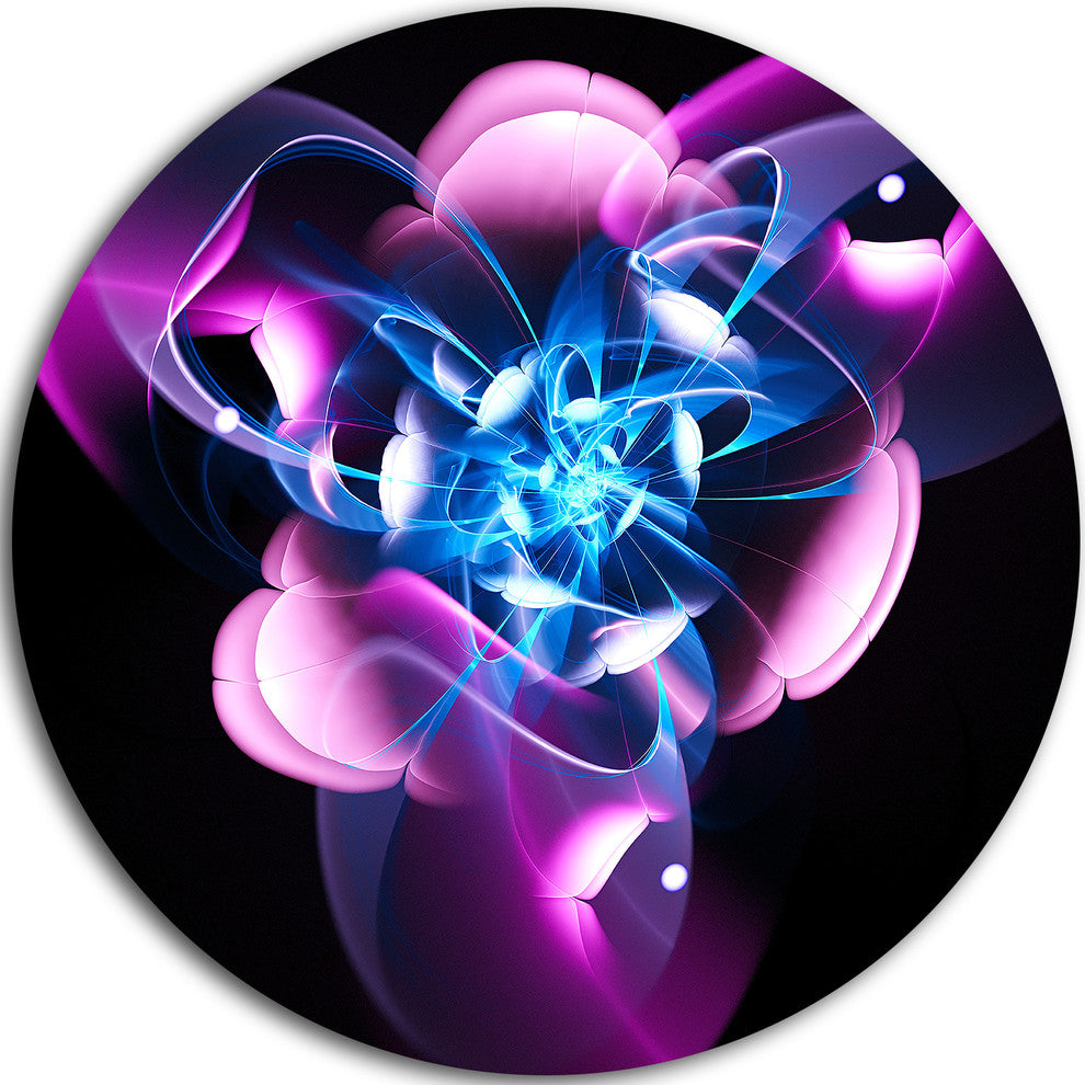 Blue Purple Fractal Flower Design, Abstract Round Wall Art, 23"
