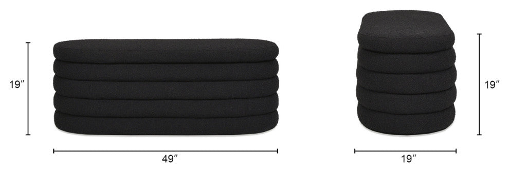Fuji 49" Upholstered Oval Storage Bench, Ebony Black