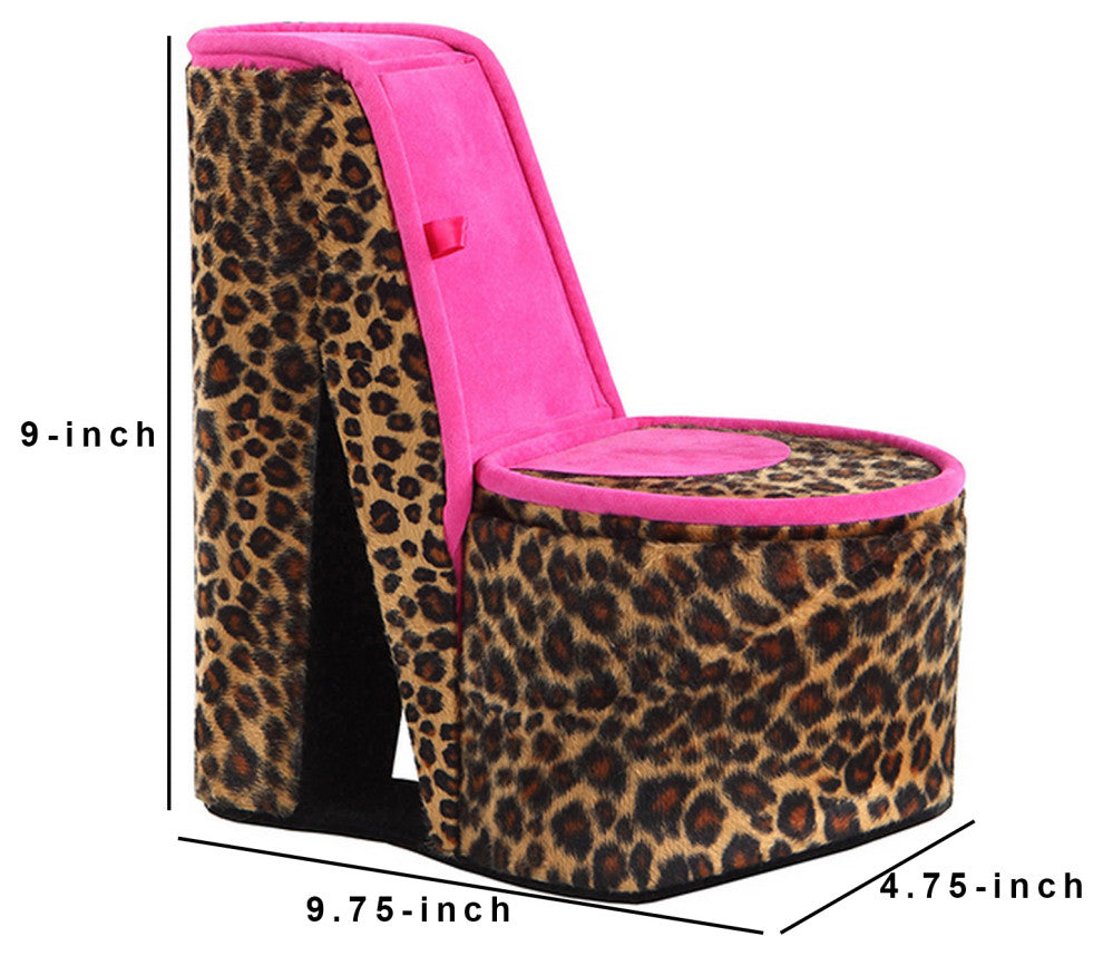 Benzara BM240365 High Heel Cheetah Shoe Jewelry Box With 2 Hooks, Multicolor