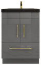 Rosa 24" Free Standing Modern Vanity, High Gloss Gray, Matt Black Top
