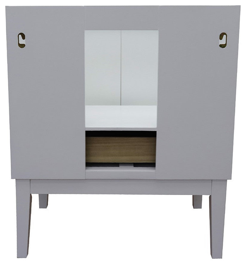 31" Single Vanity, White Finish With Gray Granite Top And Oval Sink
