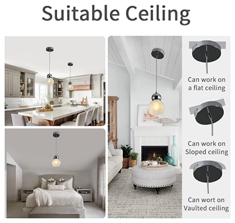 Silver canopy lights Semi Flush Mount Hanging Light Modern Glass Pendant Lamp