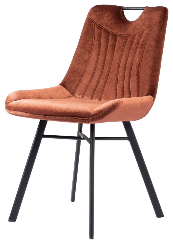 Dining Chair, Set of 2, Steel Metal, Fabric, Brown, Black, Kitchen Cafe Bistro