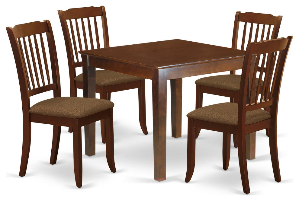 5Pc Dining Set, Square Table, Four Linen Seat Chairs, Linen White