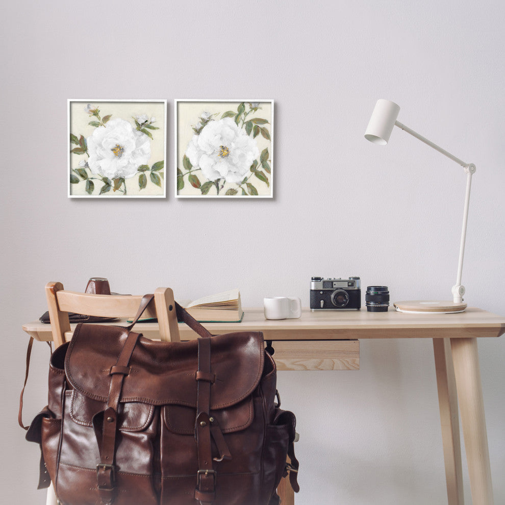 Beautiful Classic Painted Flower With Green Leaves, 2pc, each 12 x 12